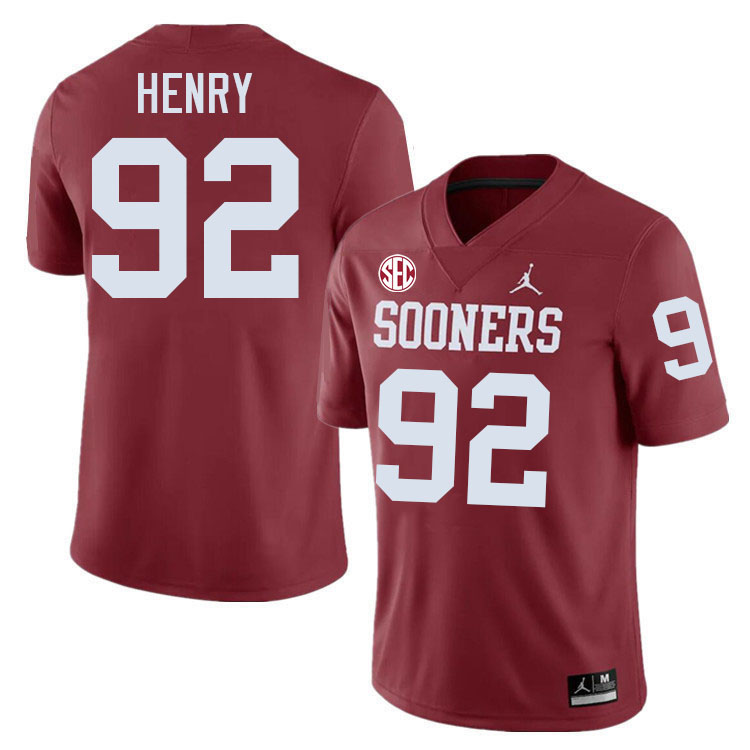 Oklahoma Sooners #92 Jacob Henry College Football Jersey Stitched-Crimson